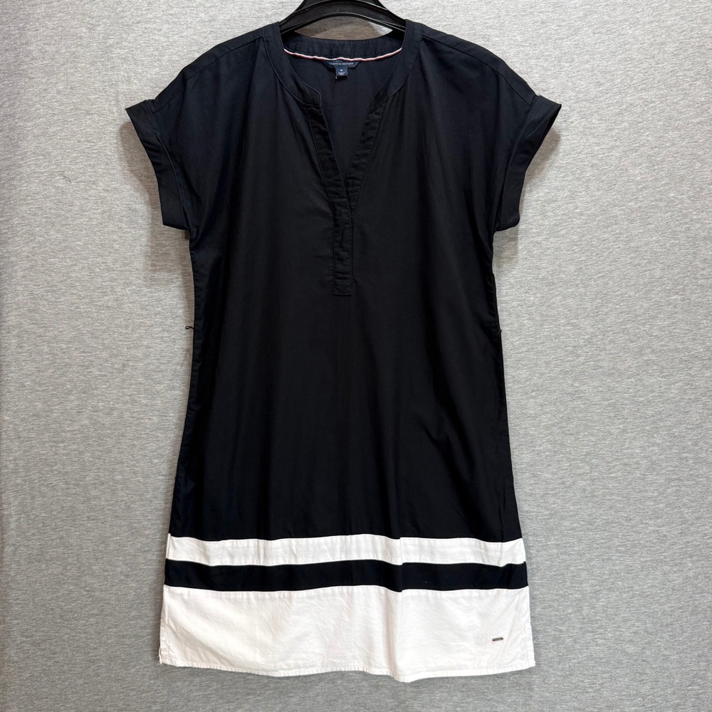 Tommy Hilfiger Shift Dress Womens Medium Black White Colorblock Nautical Coastal